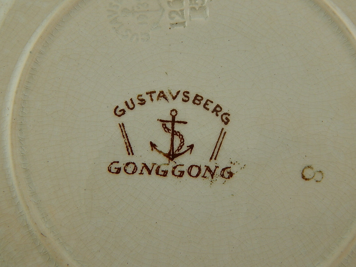 ANTICO PIATTO PORCELLANA CERAMICA META' 1800 GUSTAVSBERG DECORO GONG GONG
