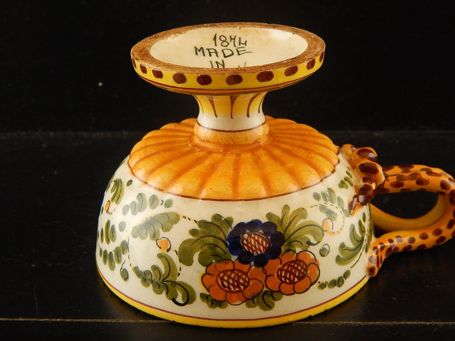 ANTICA TAZZA MAIOLICA CERAMICA POLICROMA FANTECHI ANSA A SERPE PRIMO 900 #8906