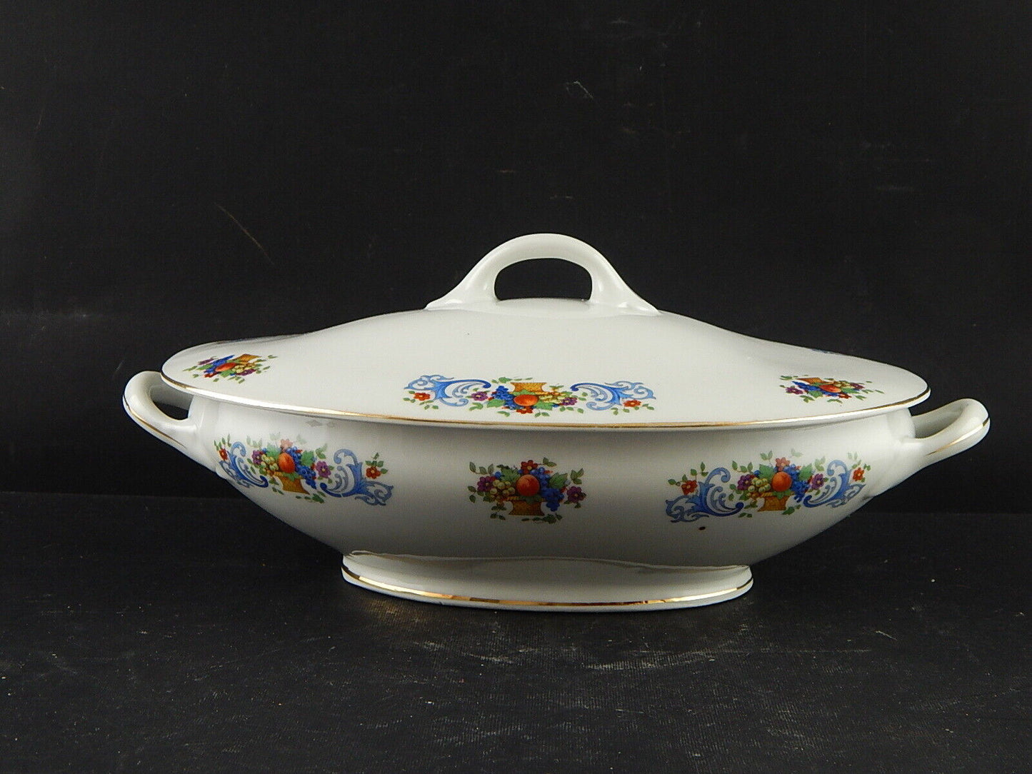 ANTICA LIBERTY LEGUMIERA ZUPPIERA CENTROTAVOLA PORCELLANA BOEMA DECORO POLICROMO