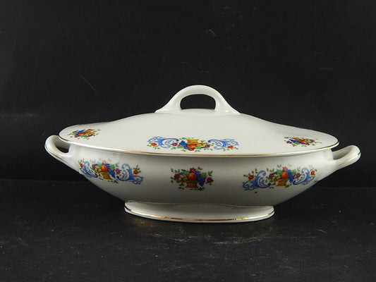 ANTICA LIBERTY LEGUMIERA ZUPPIERA CENTROTAVOLA PORCELLANA BOEMA DECORO POLICROMO