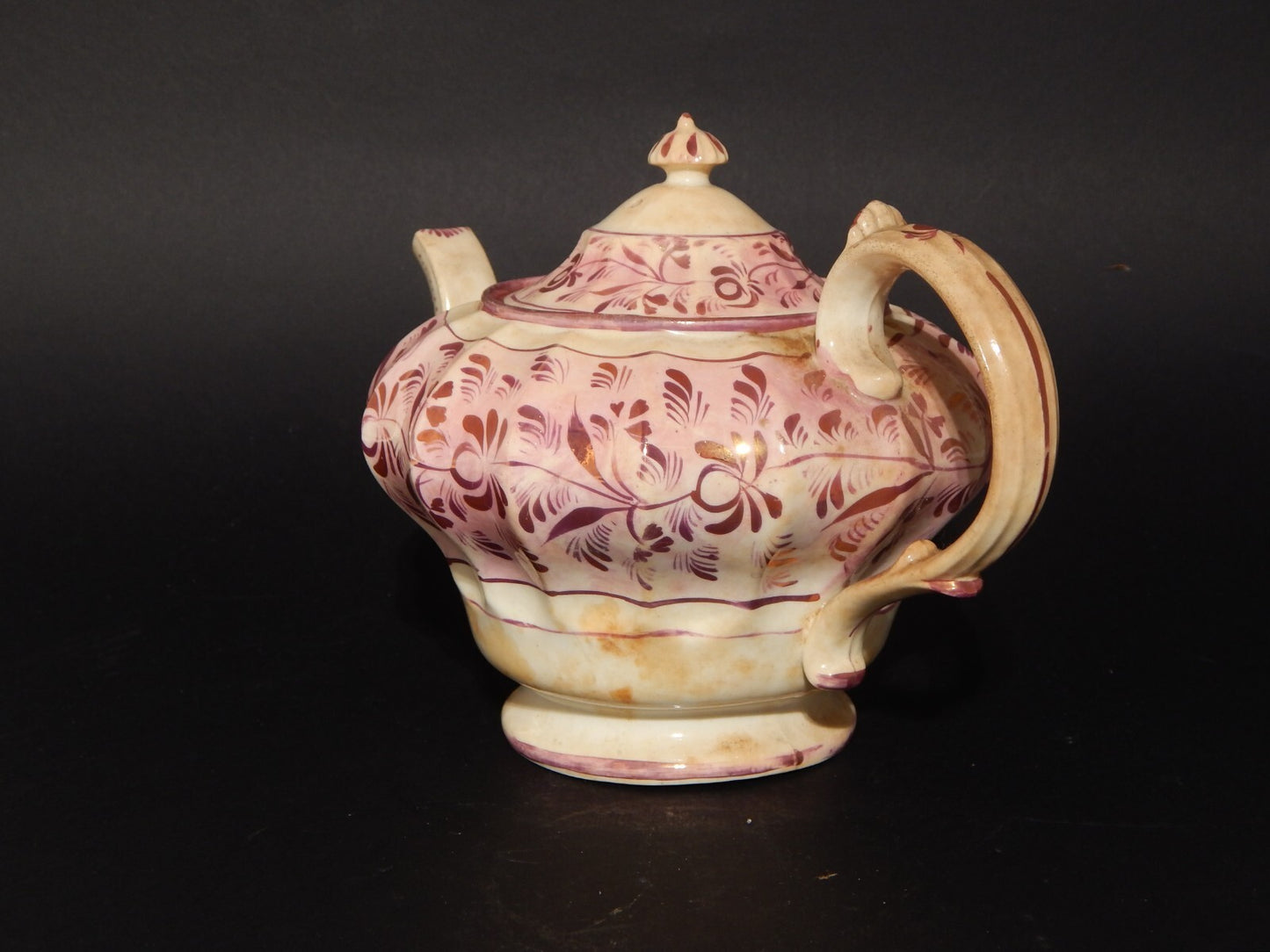 ANTICA GEORGIANA TEIERA PORCELLANA LUSTRO ROSA STAFFORDSHIRE PRIMA META' 1800