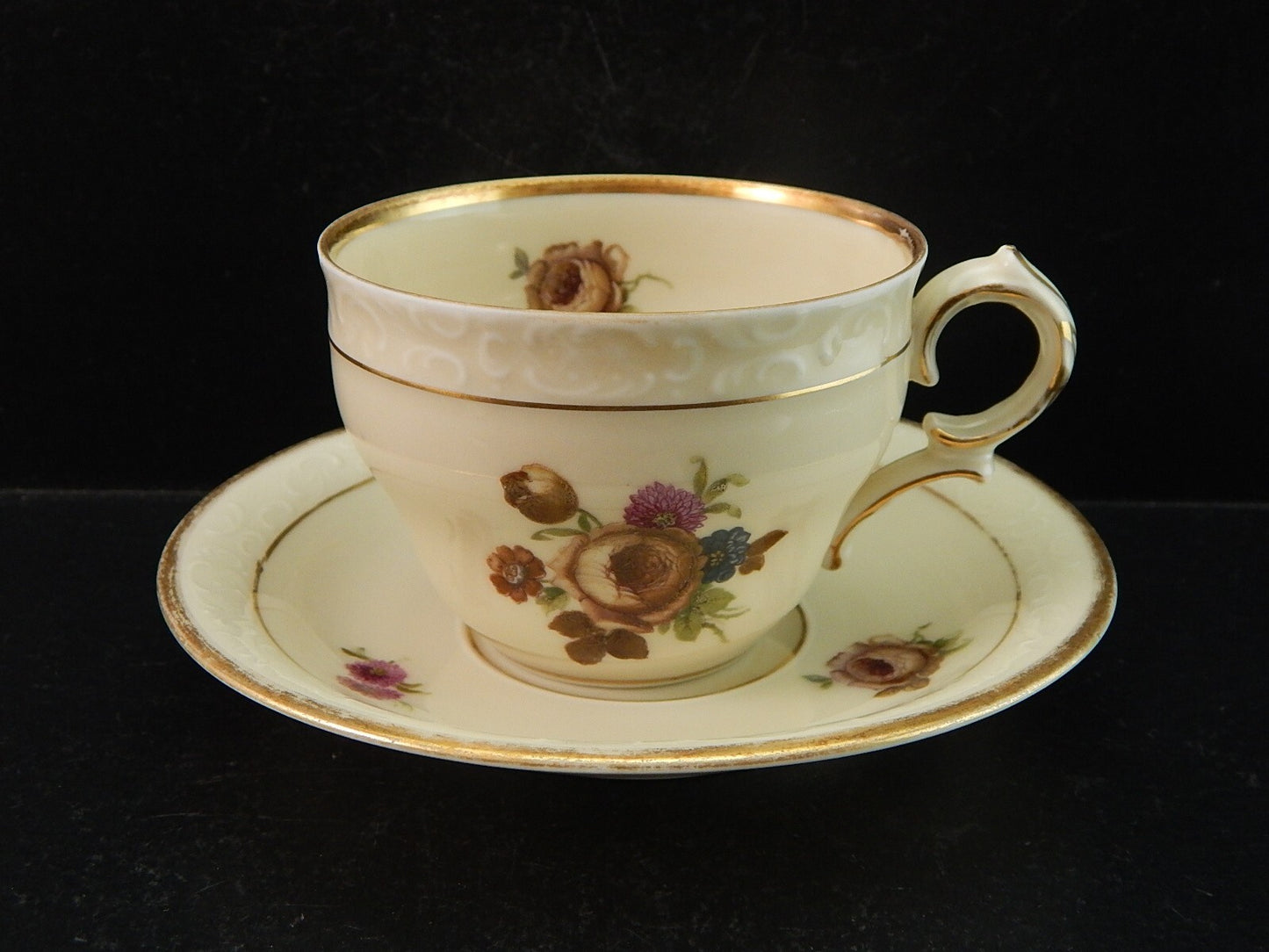 ANTICA TAZZA KPM COPENHAGEN PORCELLANA BOUQUET DI FIORI E ORO DEL 1924 #1205