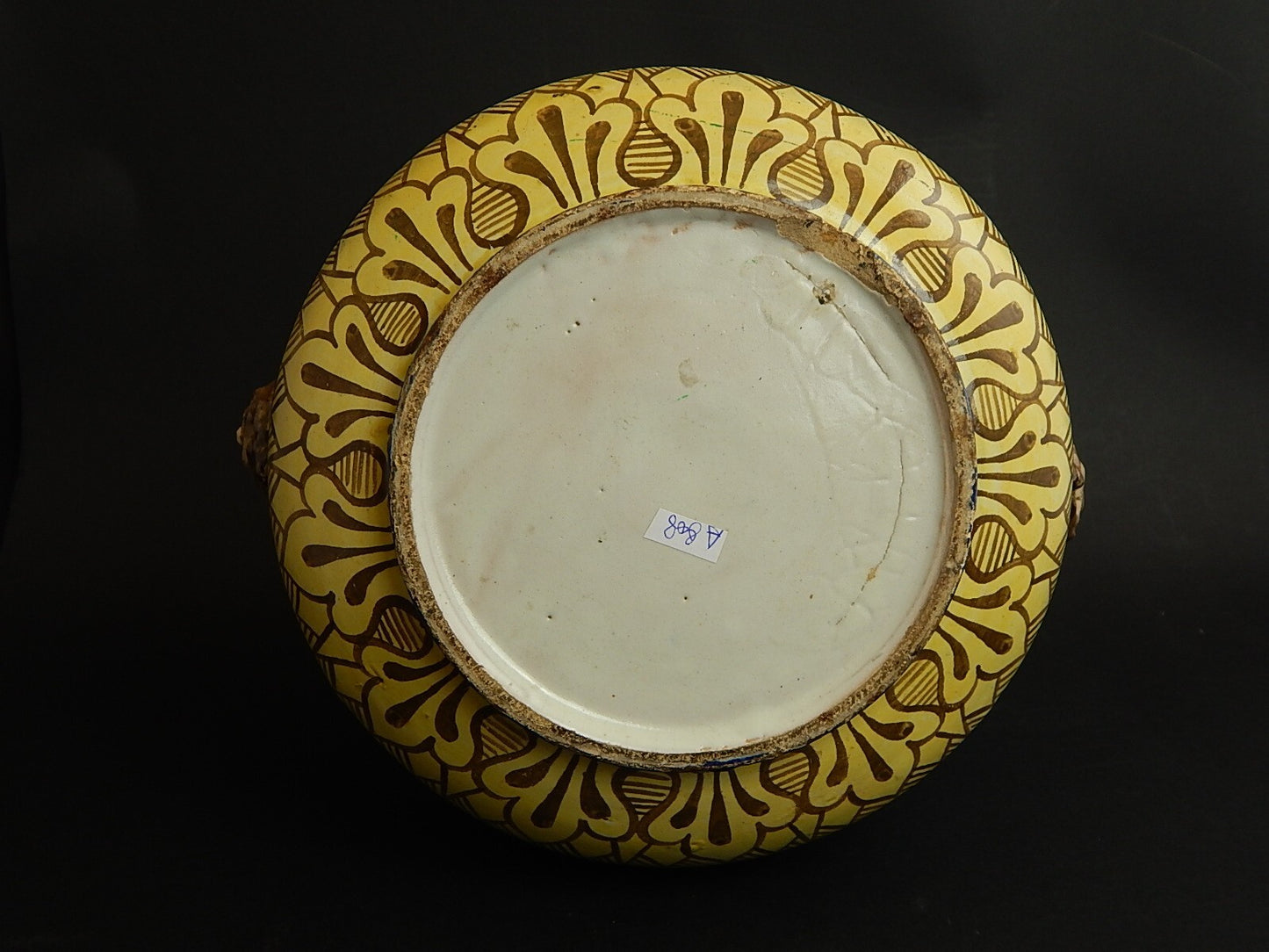 ANTICO VASO CACHE POT FIORIERA CON MASCHERONI CERAMICA CALTAGIRONE PRIMO 900