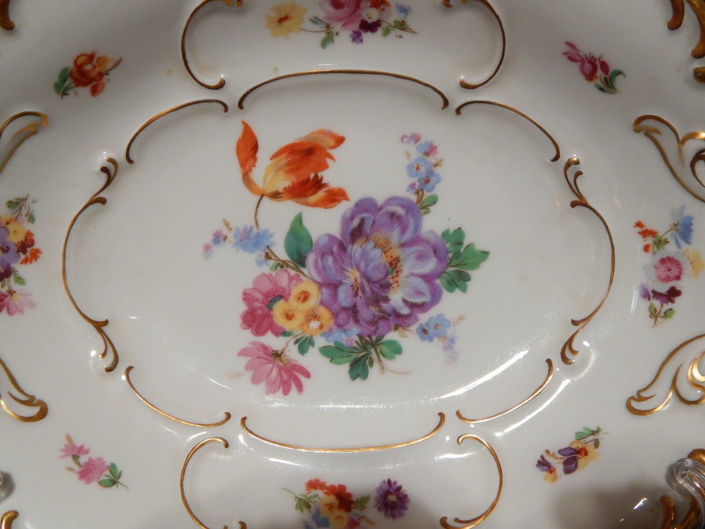 VINTAGE PREZIOSO CENTROTAVOLA PORCELLANA HUTSCHENREUTHER BAVARIA STILE ROCAILLE