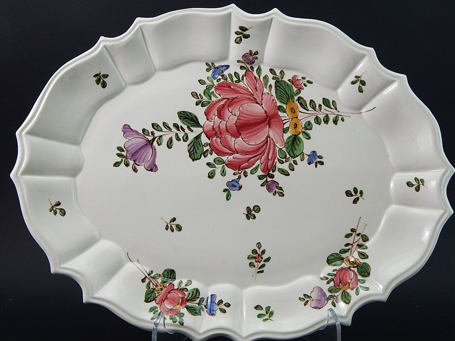 VINTAGE VASSOIO PIATTO OVALE MAIOLICA CERAMICA PAGANI VECCHIA LODI DIPINTO MANO