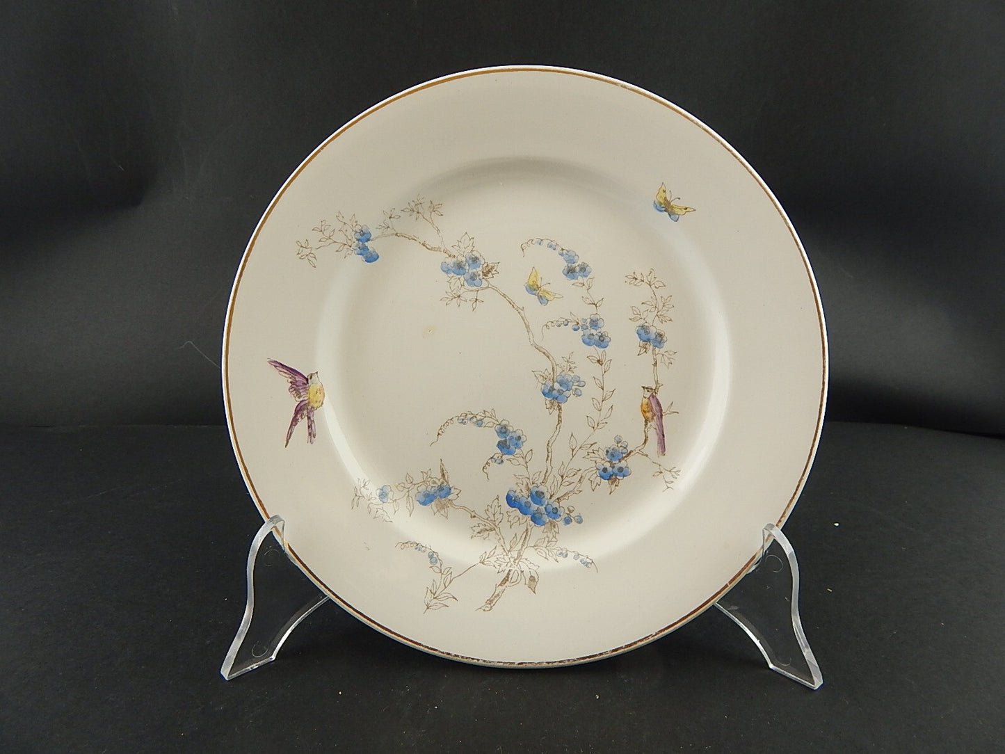 ANTICO PIATTO PIANO CERAMICA RICHARD MILANO FIORI FARFALLE UCCELLINI A757