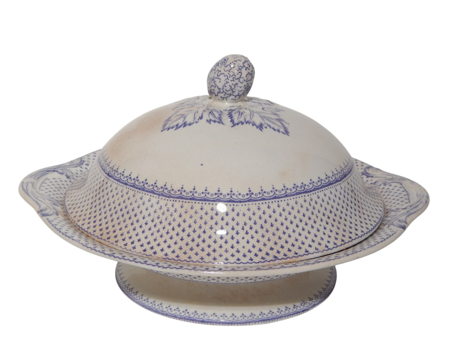 ANTICA LEGUMIERA CENTROTAVOLA CERAMICA INGLESE PRIMAVESI ERMINE BORDER VIOLA #