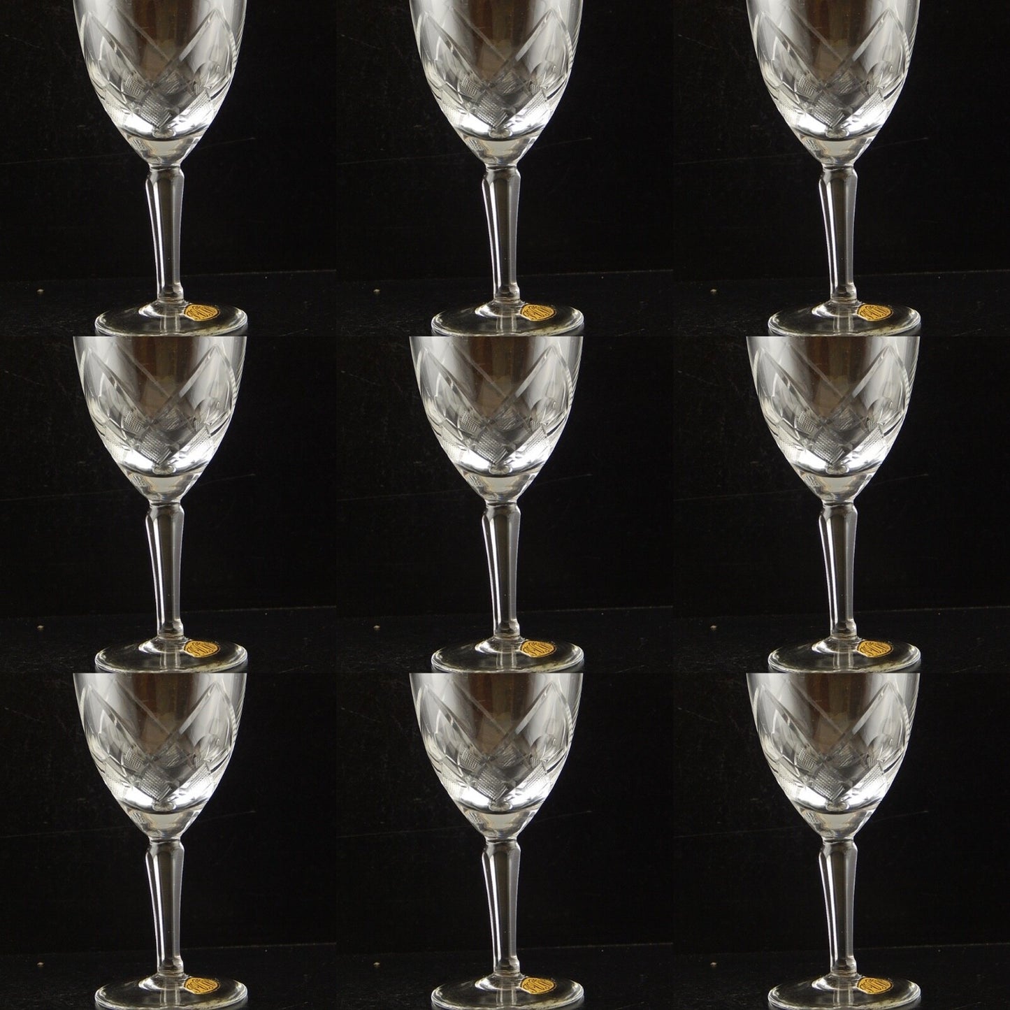 ANTICO ART DECO SERVIZIO 10 BICCHIERI CALICI CRISTALLO DESSERT BOEMIA MOLATI