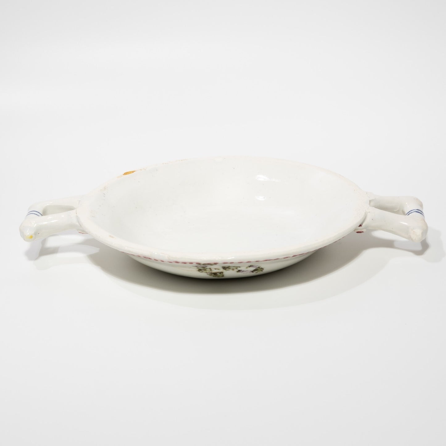 ANTICO RARISSIMO TEGAMINO CERAMICA MAIOLICA SMALTATA DECORO FLOREALE DIPINTO #