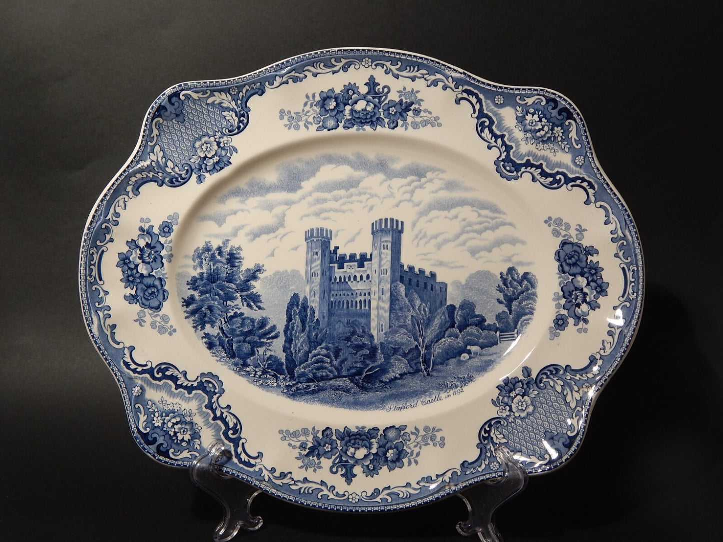 VINTAGE JOHNSON BROS OLD BRITAIN CASTLE BLU GRANDE VASSOIO SEMI-PORCELLANA