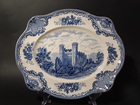 VINTAGE JOHNSON BROS OLD BRITAIN CASTLE BLU GRANDE VASSOIO SEMI-PORCELLANA