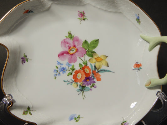 PREZIOSA PORCELLANA HEREND PIATTO A FOGLIA DIPINTO A MANO COLLEZIONE BOUQUET