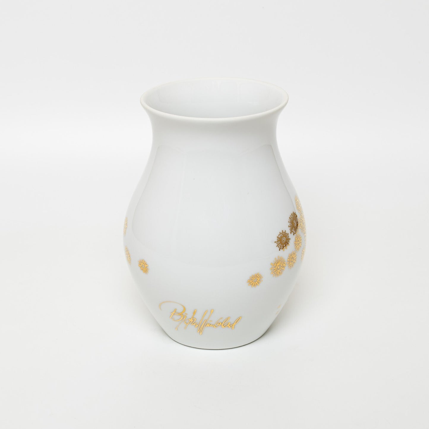 VASO PORCELLANA BIANCA CON DECORO IN ORO ROSENTHAL FELICIA BJORN WIINBLAD CM 19