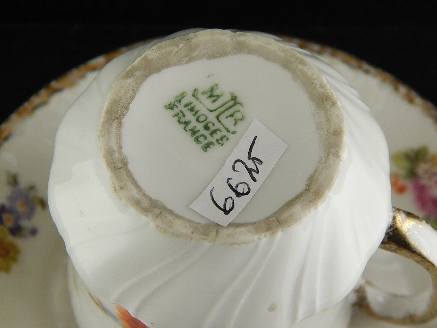 ANTICO SET TAZZA PIATTO PORCELLANA LIMOGES ART NOUVEAU LIBERTY DIPINTA MANO