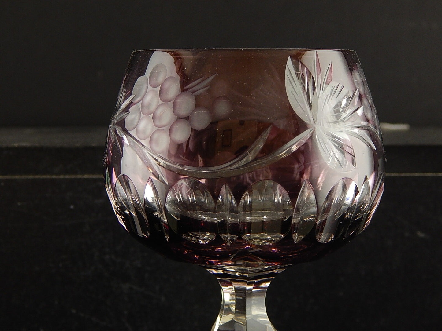 PREZIOSO VINTAGE BICCHIERE CALICE CRISTALLO BOEMIA MOLATO VIOLA