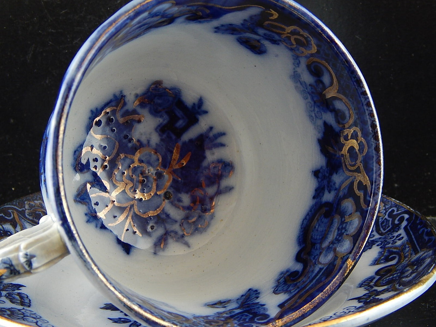ANTICA RARA TAZZA SCODELLA CERAMICA RICHARD MILANO DECORO JAPON BIANCO BLU E ORO