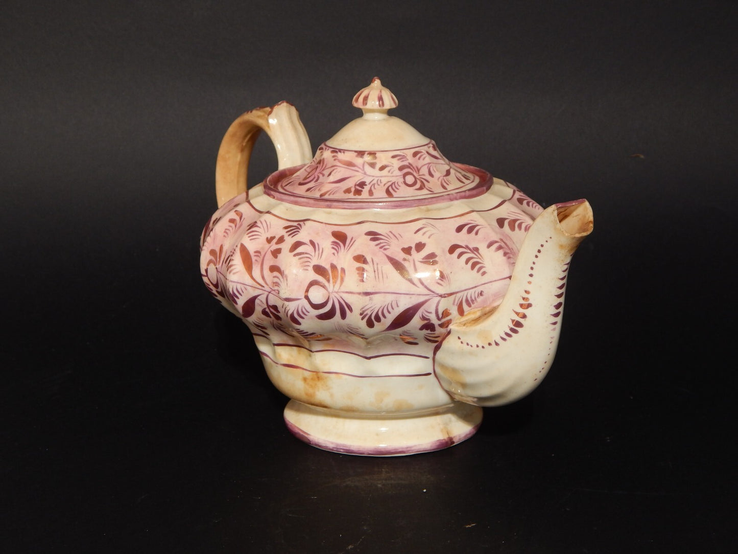 ANTICA GEORGIANA TEIERA PORCELLANA LUSTRO ROSA STAFFORDSHIRE PRIMA META' 1800