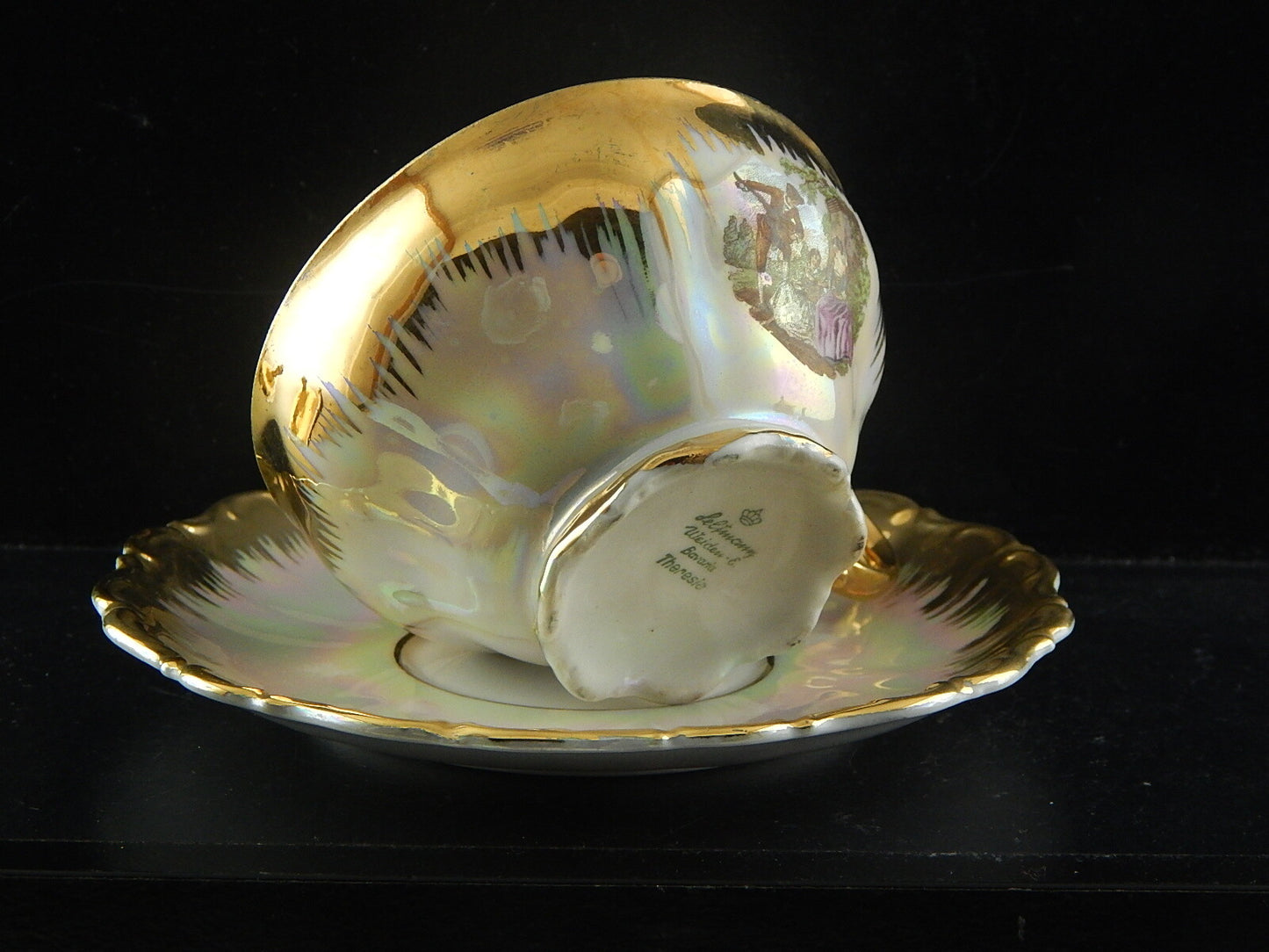 ANTICA TAZZA TE' PORCELLANA ORO BAVARIA SELTMANN THERESIA SCENA GALANTE WATTEAU