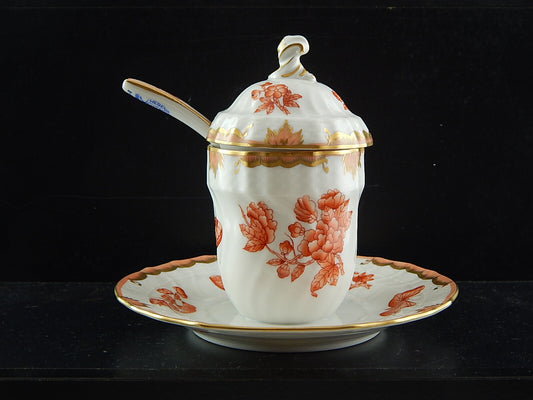 PORCELLANA HEREND INTROVABILE PORTA MARMELLATA DIPINTA A MANO FARFALLE FORTUNA