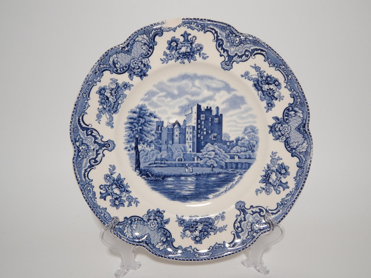 VINTAGE JOHNSON BROS OLD BRITAIN CASTLE BLU PIATTO PIANO PORCELLANA DIFETTO 1910