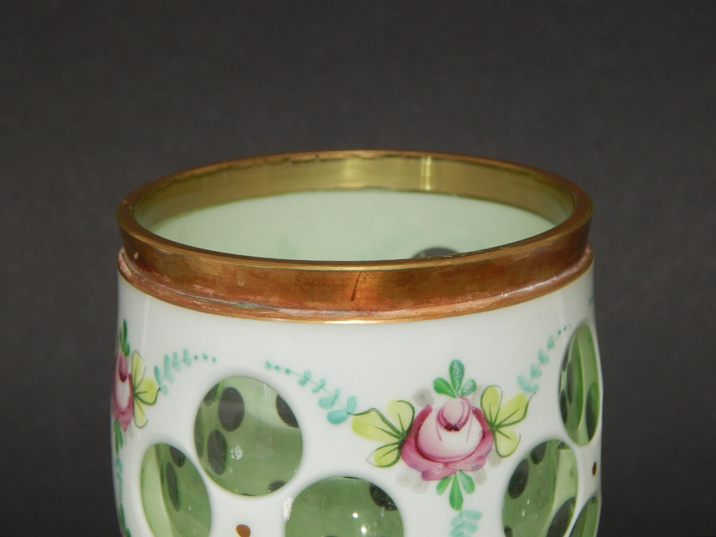 ANTICO PREZIOSO BICCHIERE BOCCALE CRISTALLO BOEMIA BIEDERMEIER INCAMICIATO