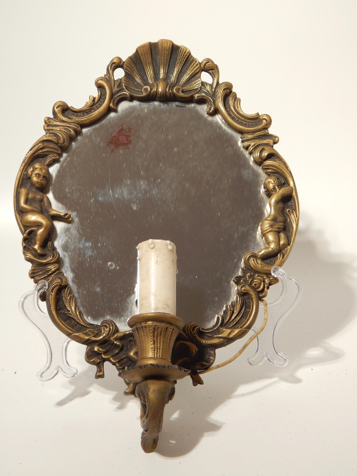 ANTICA APPLIQUE CON PREGEVOLE CORNICE STILE BAROCCO OTTONE O BRONZO E SPECCHIO