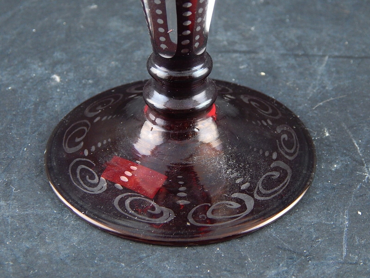 ANTICA PREZIOSA URNA VASO CRISTALLO DI BOEMIA RUBINO INCISO BIEDERMEIER