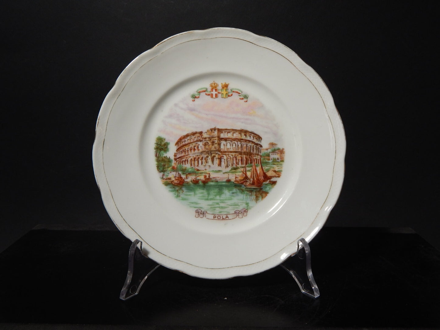 ANTICO PIATTO PORCELLANA GINORI CITTA' REDENTE POLA 1919 STEMMA REGNO ITALIA