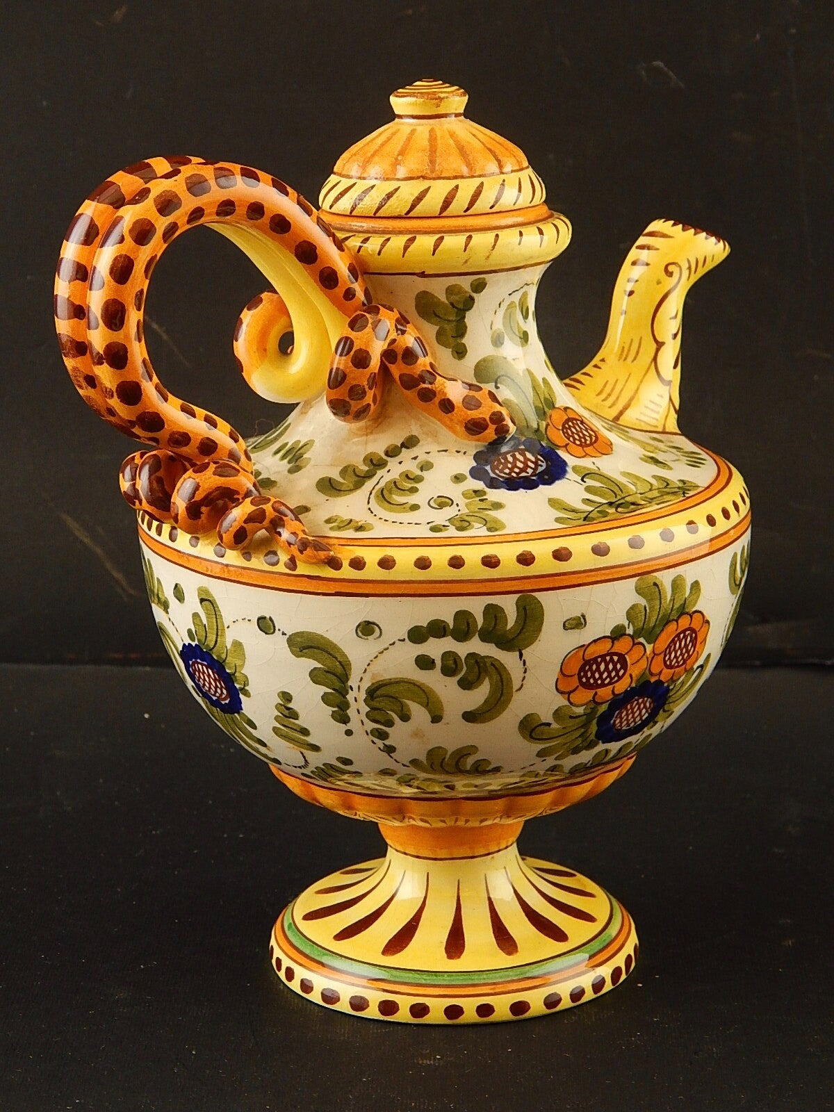 ANTICA CAFFETTIERA MAIOLICA CERAMICA POLICROMA FANTECHI S.I.F.M.A ANSA A SERPE