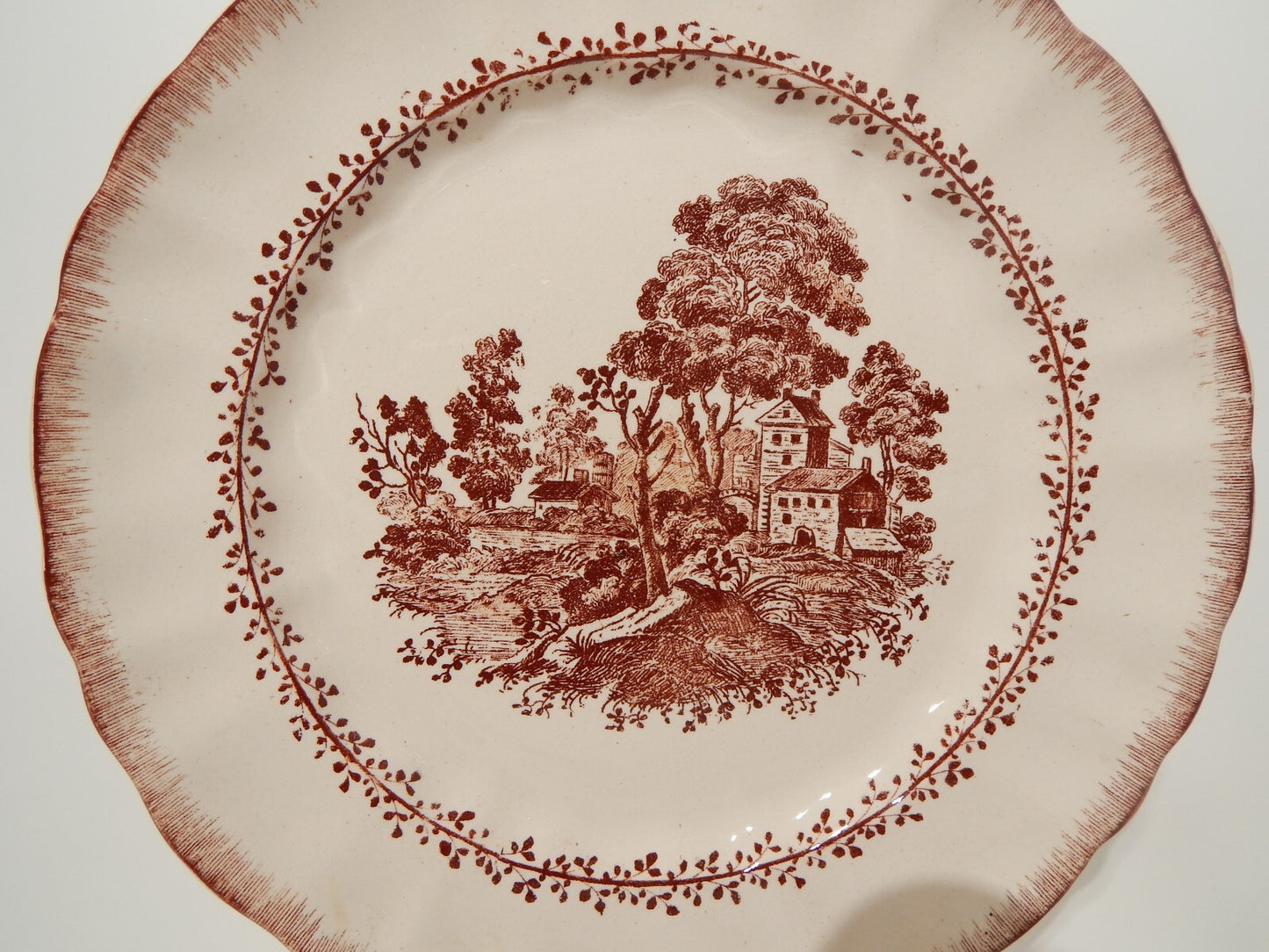 ANTICO PIATTO SOCIETA' CERAMICA RICHARD MILANO PAESAGGIO STAMPA A MANO cm 24,5