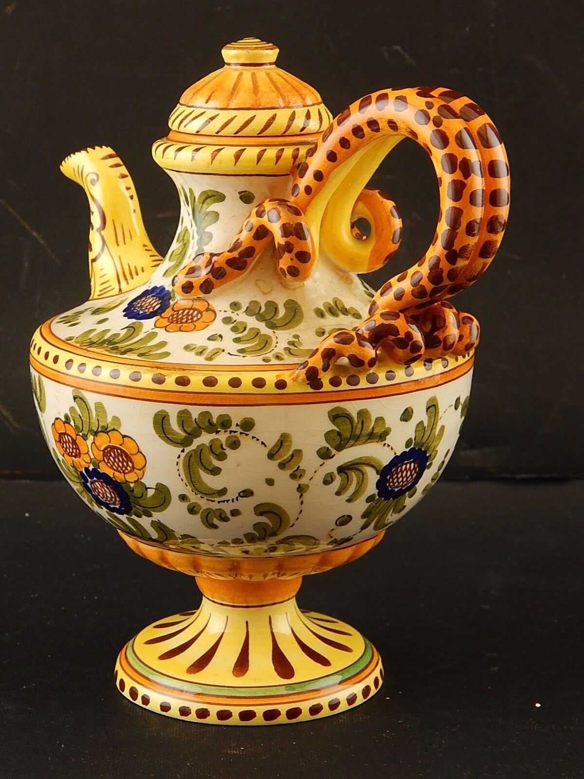 ANTICA CAFFETTIERA MAIOLICA CERAMICA POLICROMA FANTECHI S.I.F.M.A ANSA A SERPE