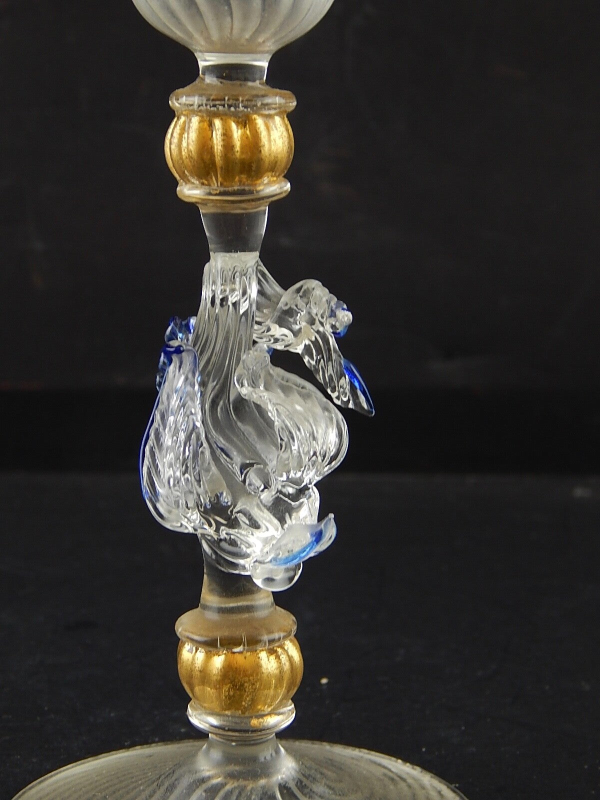 TIPETTO CALICE MURANO VETRO SOFFIATO RIGATO PESCE FIRMATO CORTELLA & BALLARIN