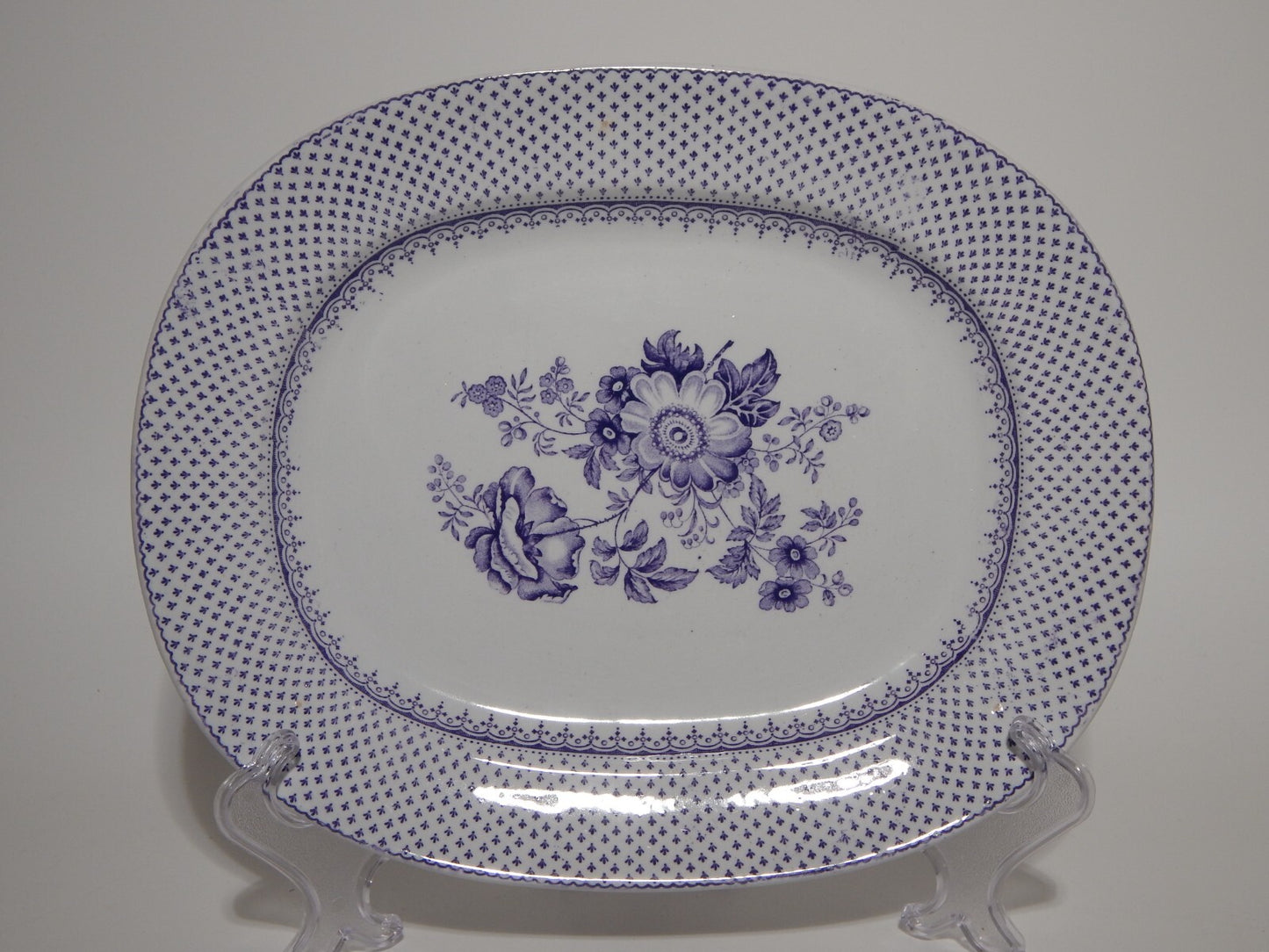 ANTICO RARO VASSOIO CERAMICA STAFFORDSHIRE PRIMAVESI 1860 ERMINE BORDER VIOLA #