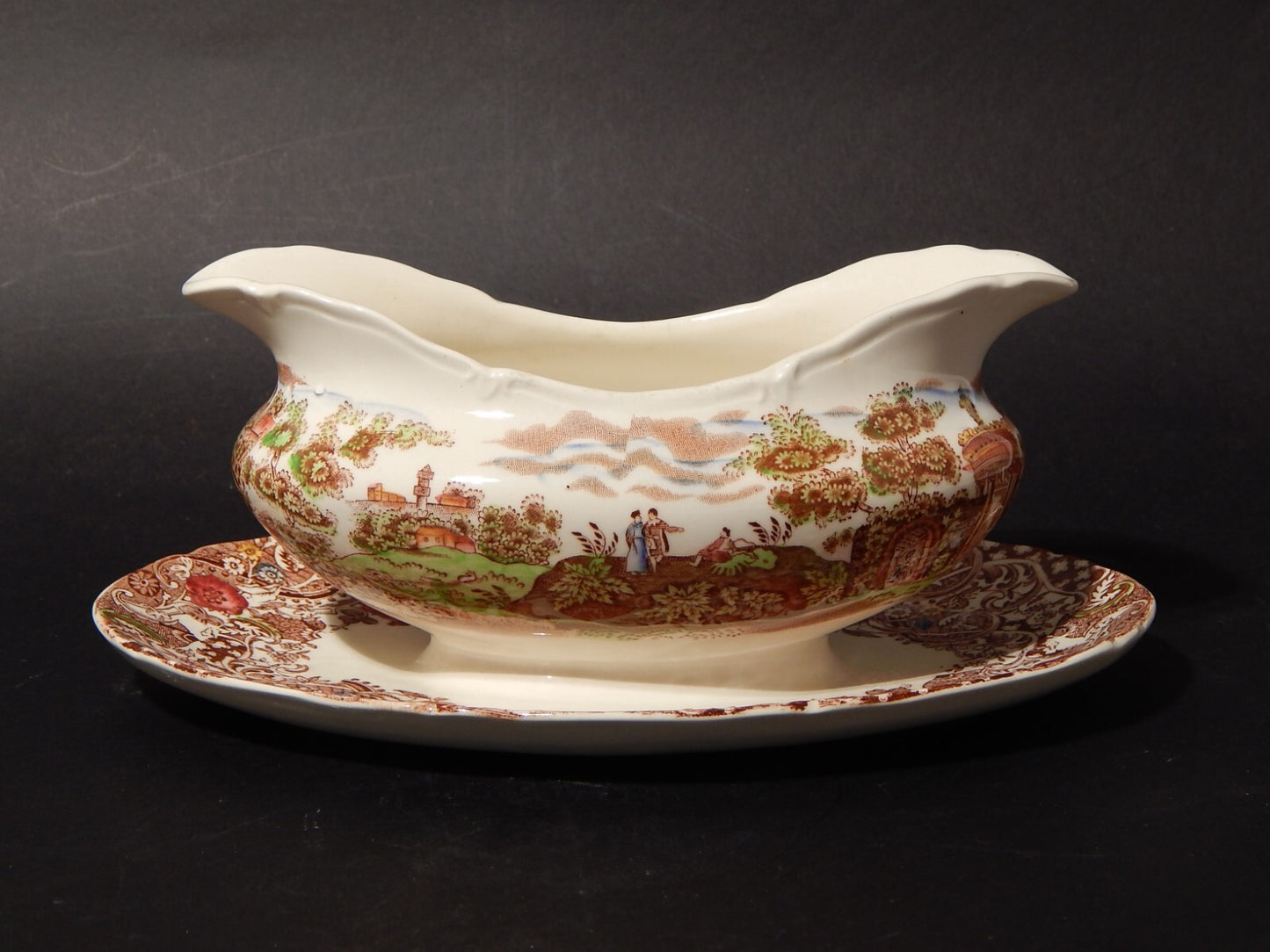 ANTICA SALSIERA SEMI PORCELLANA INGLESE W. R. MIDWINTER LANDSCAPE