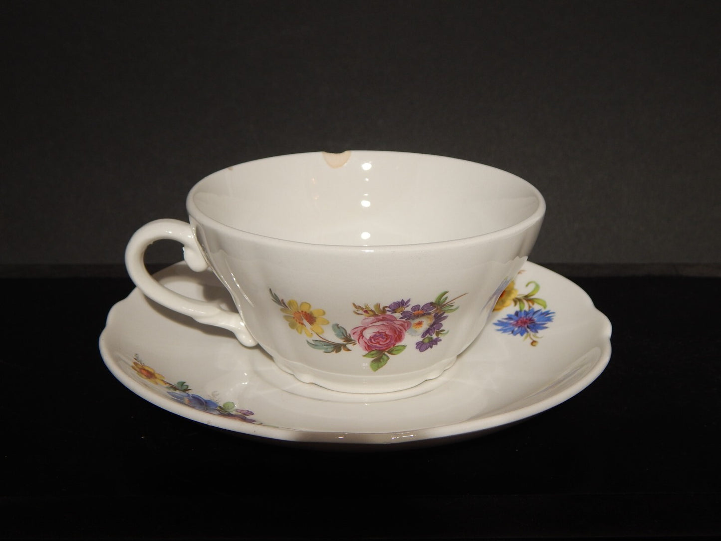 VINTAGE TAZZA TE' CERAMICA RICHARD GINORI LAVENO DIAMONDSTONE FLOREALE difetto