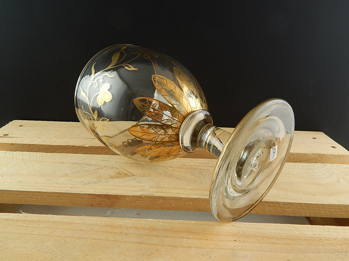 COLLEZIONE GRANDE CALICE COPPA VASO VETRO SOFFIATO MURANO INCLUSIONE FOGLIA ORO