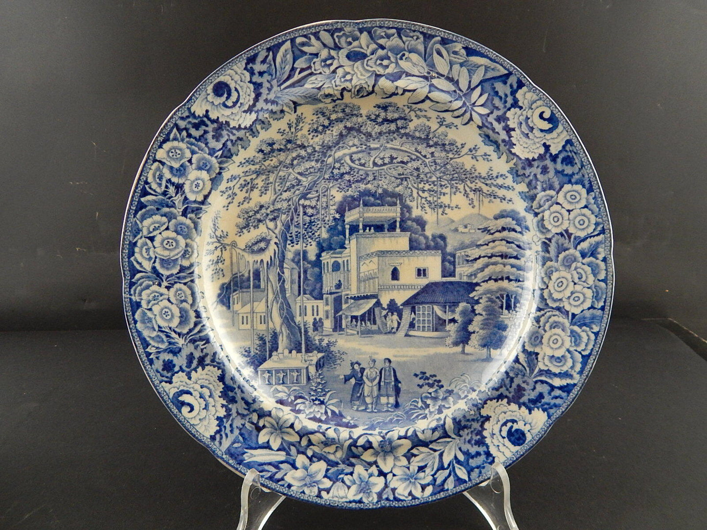 ANTICO DEL 1854 AUTENTICO RARO PIATTO SEMI-PORCELLANA WEDGWOOD TRANSFERWARE