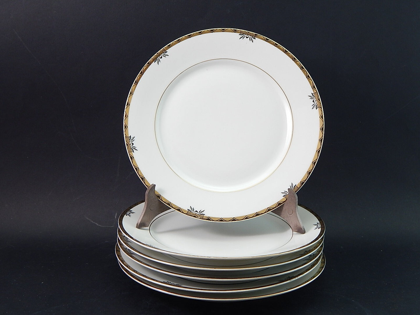 ANTICO SERVIZIO 6 PIATTI IMPERO PORCELLANA DECORO NERO ORO BAVARIA O. SCHALLER