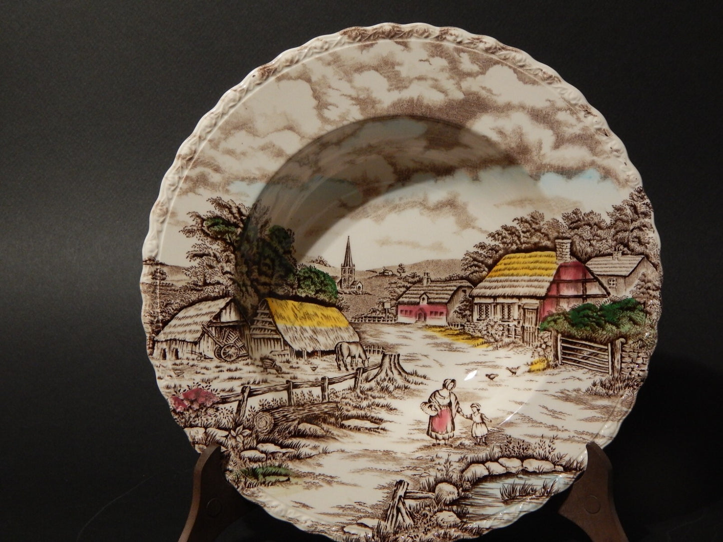 ANTICO SERVIZIO PIATTI CERAMICA INGLESE MYOTT DISEGNO RURAL SCENE STAMPA A MANO