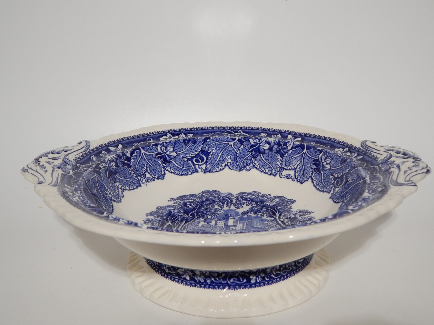 ANTICA LEGUMIERA CENTROTAVOLA CERAMICA INGLESE MASON’S DECORO VISTA BIANCO BLU