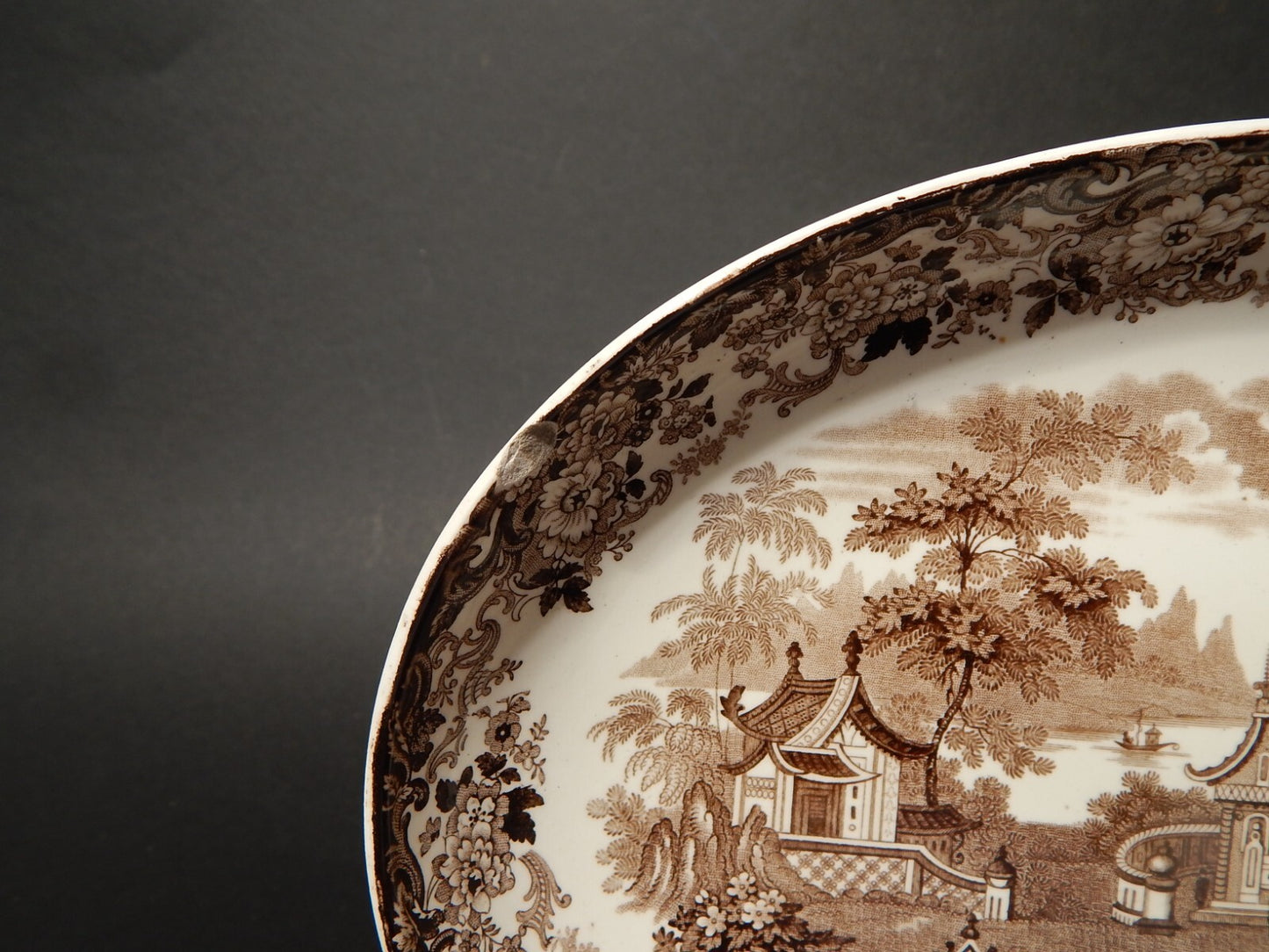 ANTICO VASSOIO OVALE VITTORIANO '800 PORCELLANA WEDGWOOD RARO DISEGNO ORIENTALE