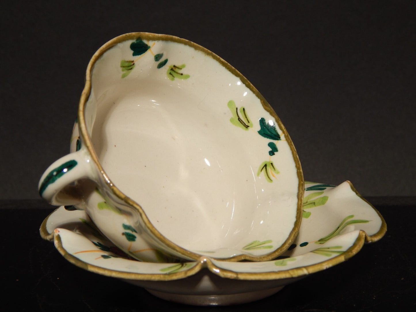 ANTICA RARA TAZZA E PIATTINO IN MAIOLICA CERAMICA CANTAGALLI FIRENZE ITALY #1347