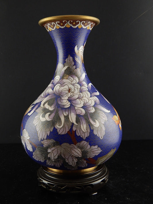 VINTAGE PREZIOSO VASO ORIENTALE CLOISONNE LUSTRO BISANZIO CRISANTEMI FARFALLA