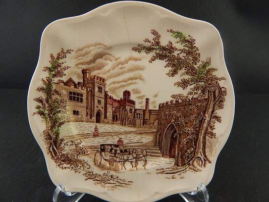 ANTICO PIATTO SEMI PORCELLANA STAMPA A MANO HADDON HALL JOHNSONS BROS DIFETTO