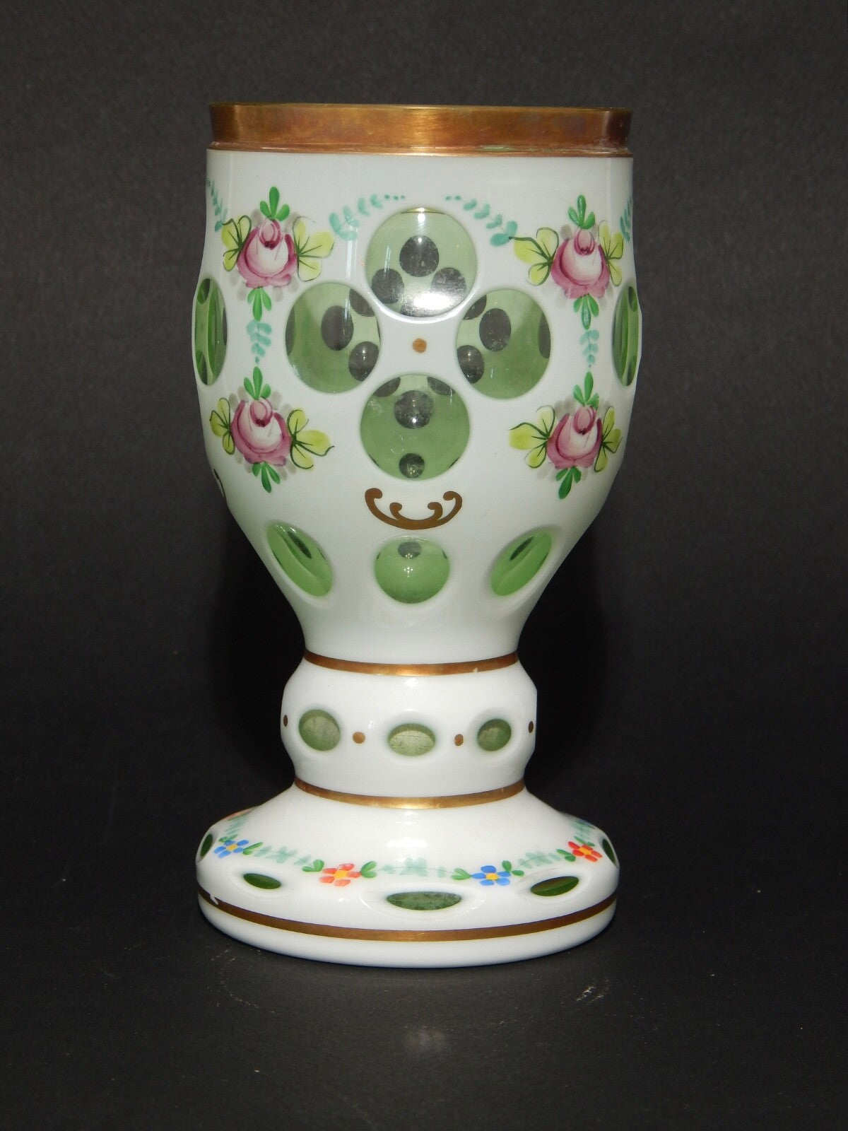 ANTICO PREZIOSO BICCHIERE BOCCALE CRISTALLO BOEMIA BIEDERMEIER INCAMICIATO