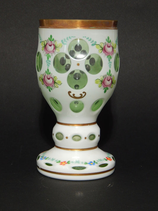 ANTICO PREZIOSO BICCHIERE BOCCALE CRISTALLO BOEMIA BIEDERMEIER INCAMICIATO