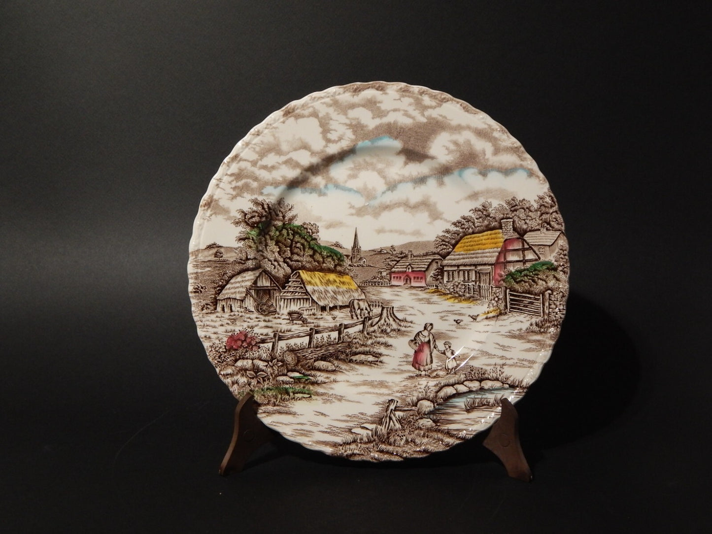 ANTICO SERVIZIO PIATTI CERAMICA INGLESE MYOTT DISEGNO RURAL SCENE STAMPA A MANO