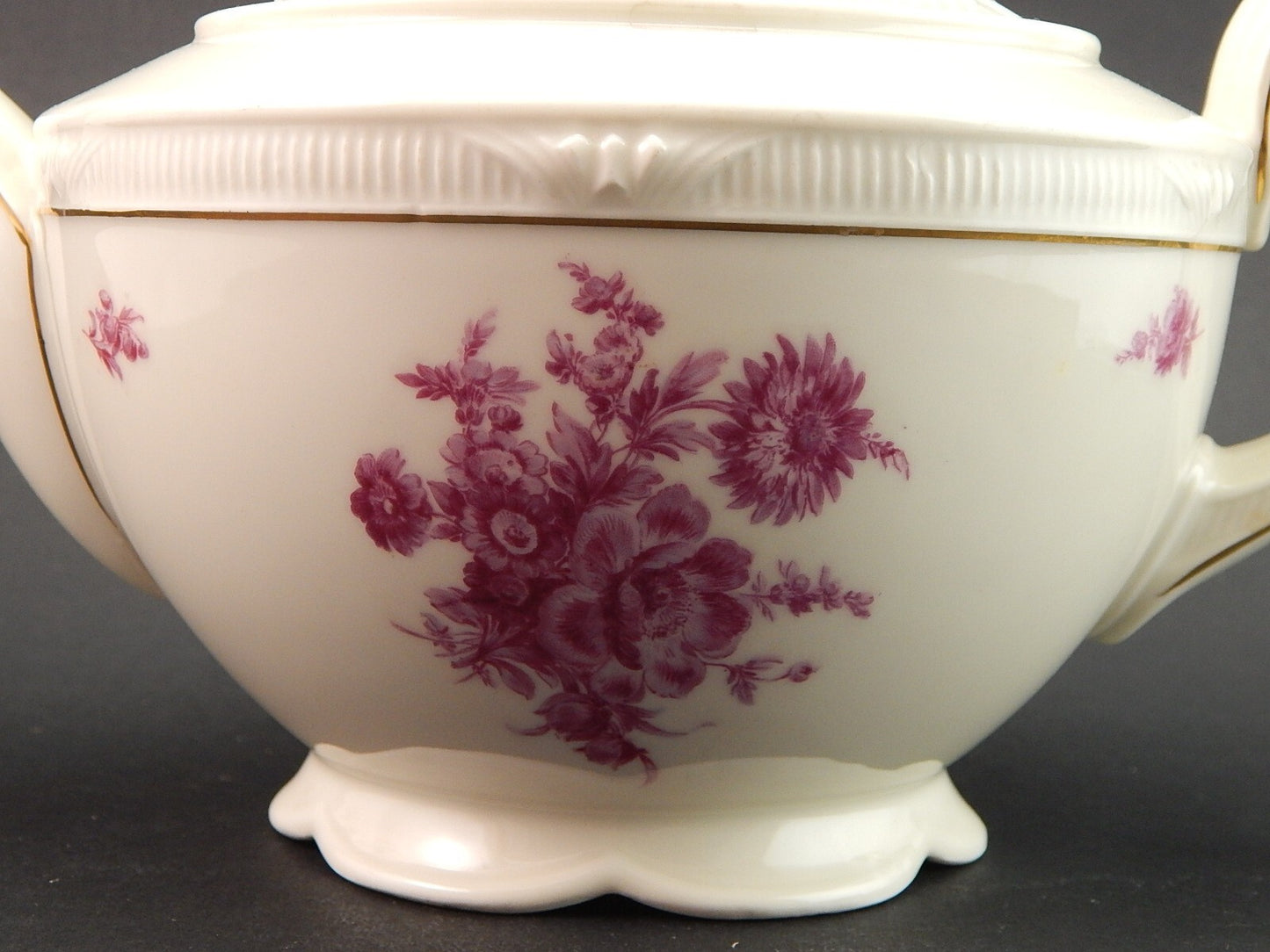 ANTICA RARA TEIERA PORCELLANA ZEH SCHERZER BAVARIA ROSA FUCSIA DIFETTO