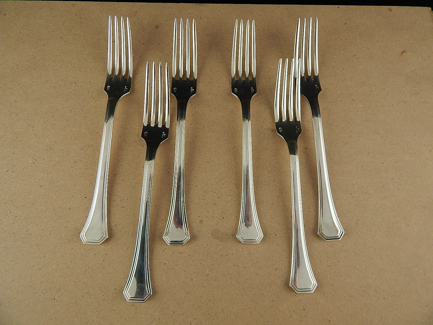 VINTAGE ARGENTERIA SAMBONET G S SET 6 FORCHETTE ARGENTATE MODELLO DECO'