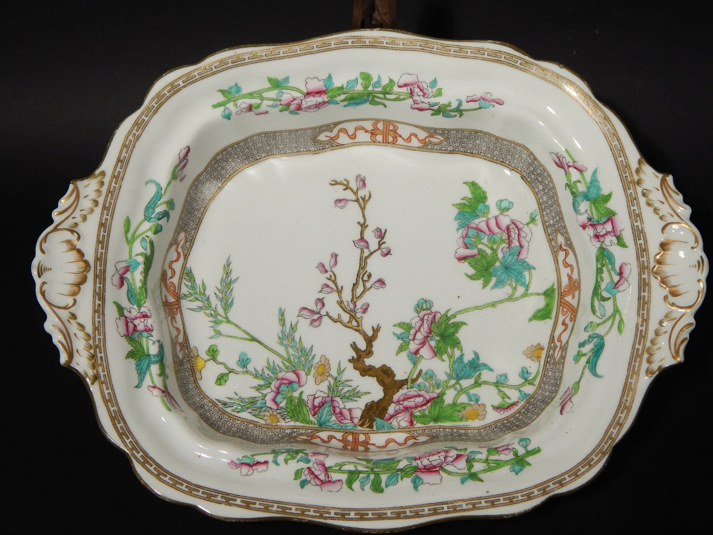 ANTICA RARA LEGUMIERA BONE CHINA INGLESE DECORO INDIAN TREE FINE 1800